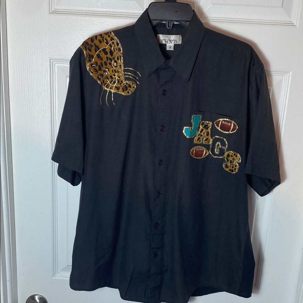 Jaguars Jax Black Shirt with Gold Teal Embroidery DIY Sports Team Button Down
